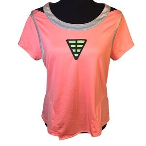 JAMIE SADOCK Neon Coral Slinky Stretch Golf Top Size Medium Logo Tie She Trim